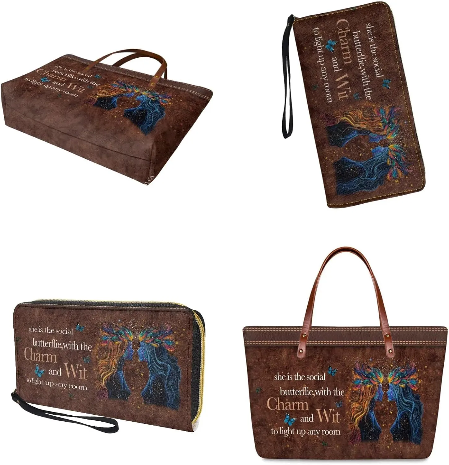 Zodiac Print Purse and Wallet Set for Women Lady, Large Tote Bag Top Handle Purse with Leather Wallet for Travel Date