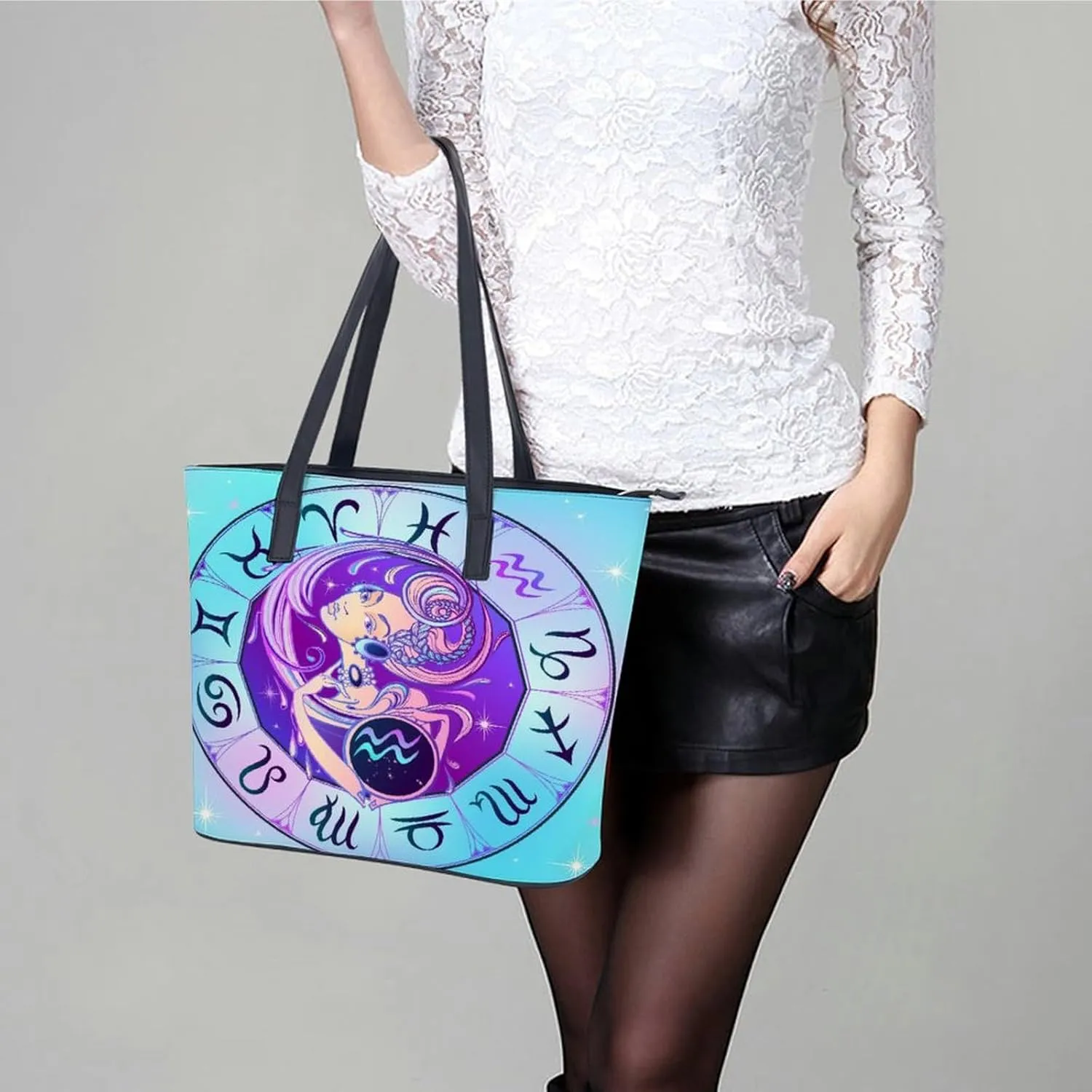 Zodiac Sign Virgo Hobo Handbags With Zipper Large Capacity Satchel Tote Bag Shoulder Bag